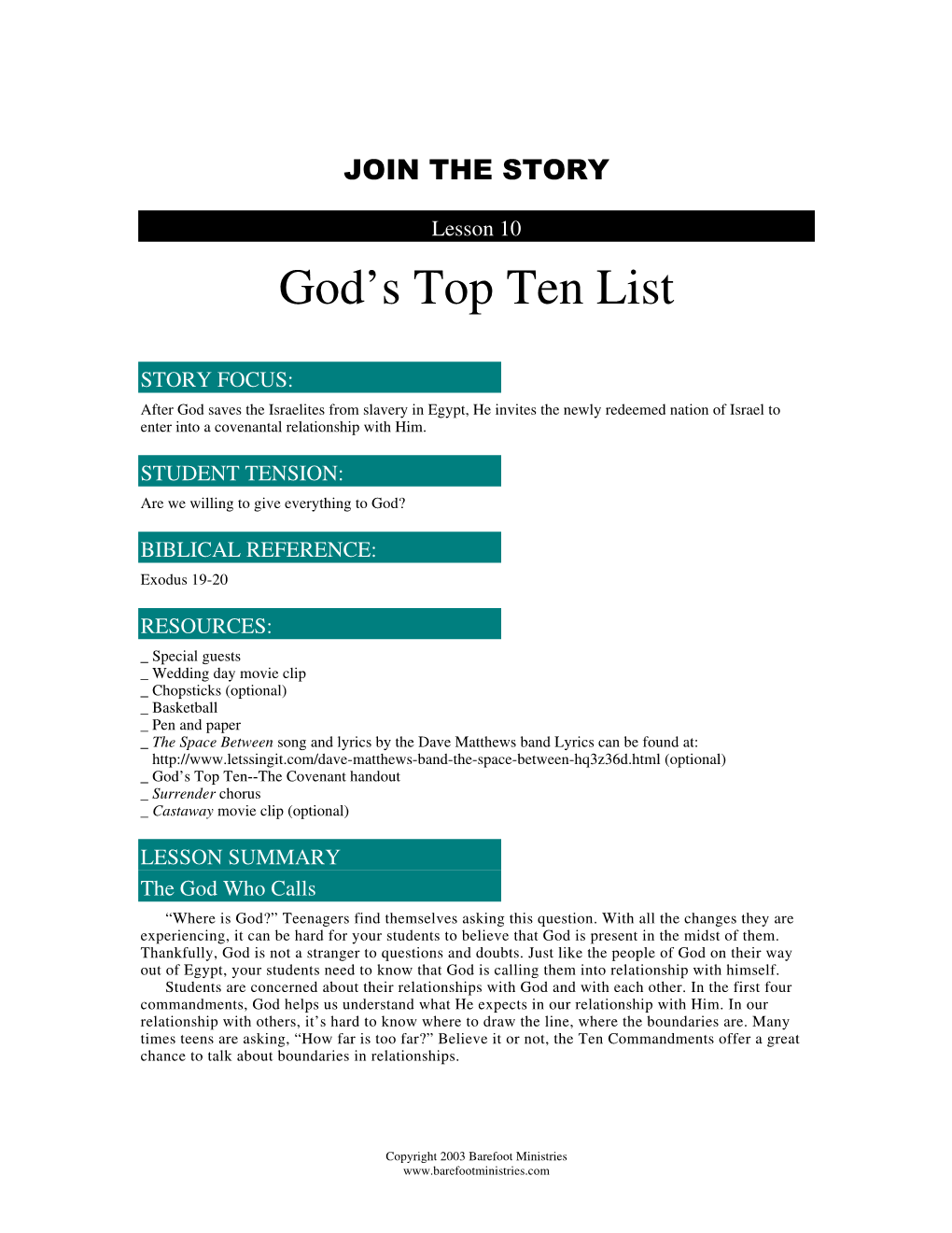 God's Top Ten List