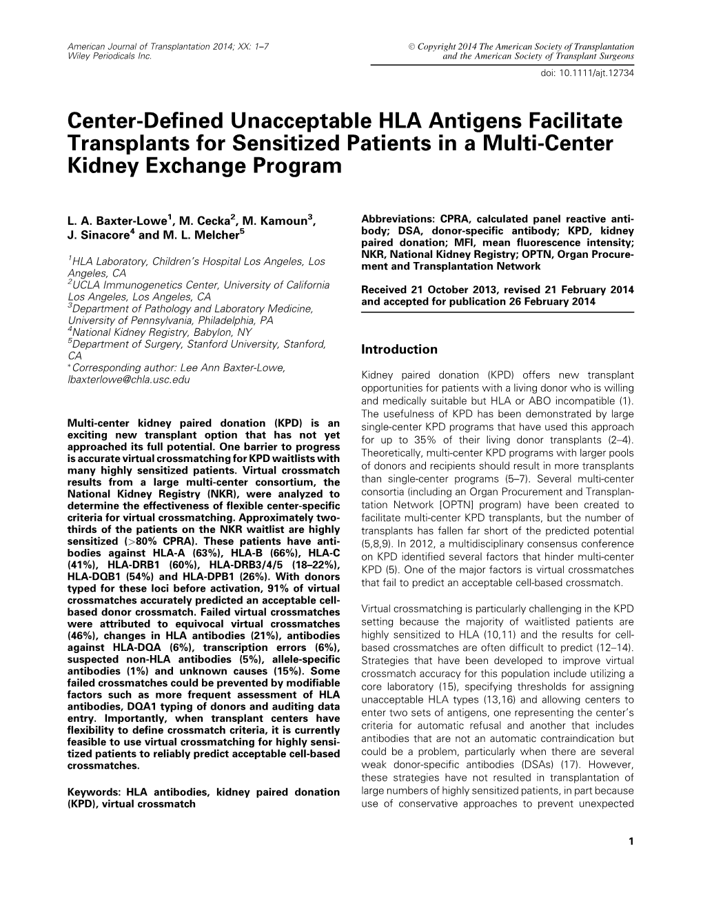 Center-Defined Unacceptable HLA Antigens Facilitate Transplants