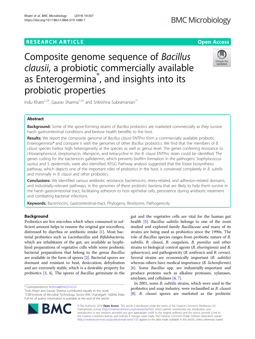 Composite Genome Sequence of Bacillus Clausii, a Probiotic