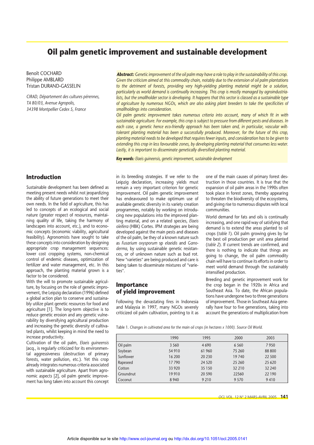 Oil Palm Genetic Improvement and Sustainable Development