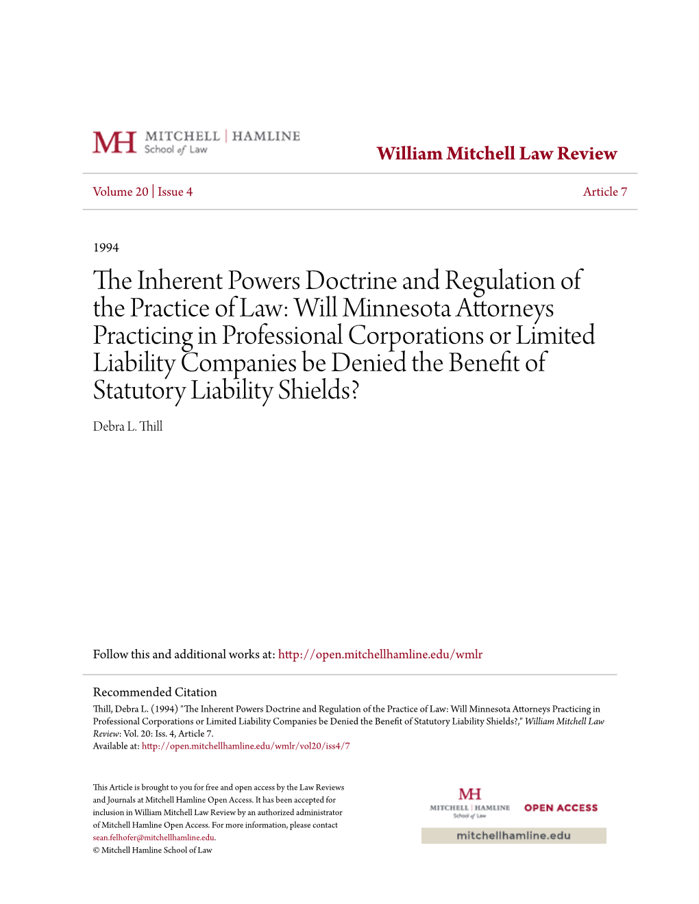 The Inherent Powers Doctrine and Regulation of the Practice of La