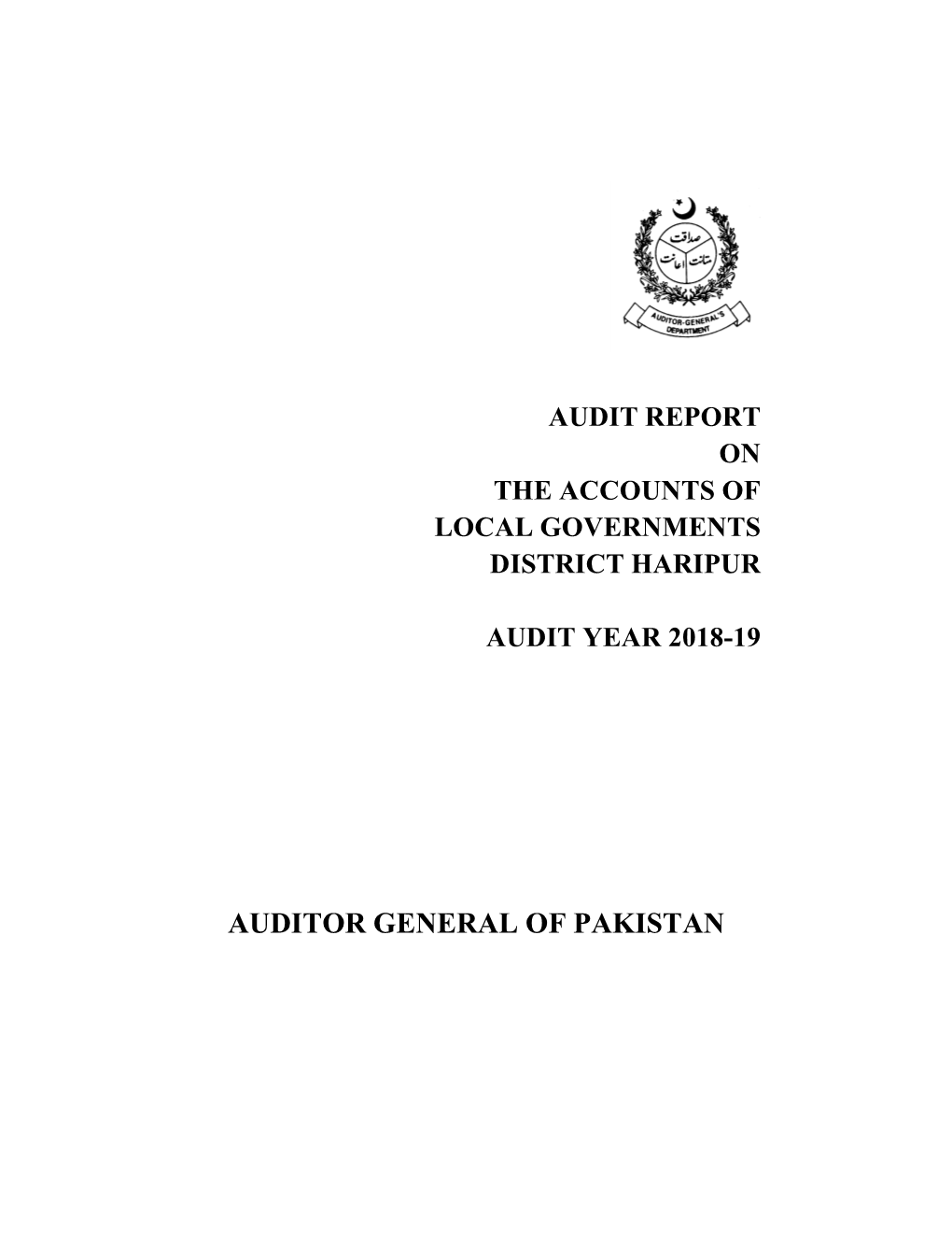 Audit Report on the Accounts of Local Governments District Haripur Audit