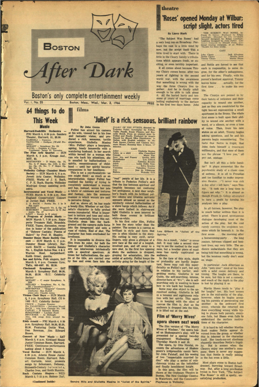 Boston After Dark Volume 1, Number 25, Wed., Mar. 2, 1966