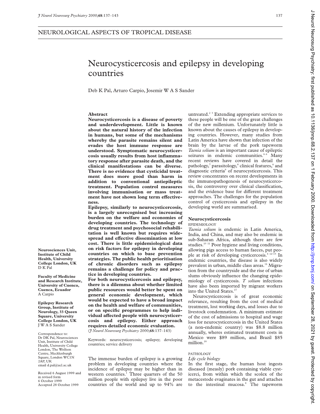 Neurocysticercosis and Epilepsy in Developing Countries