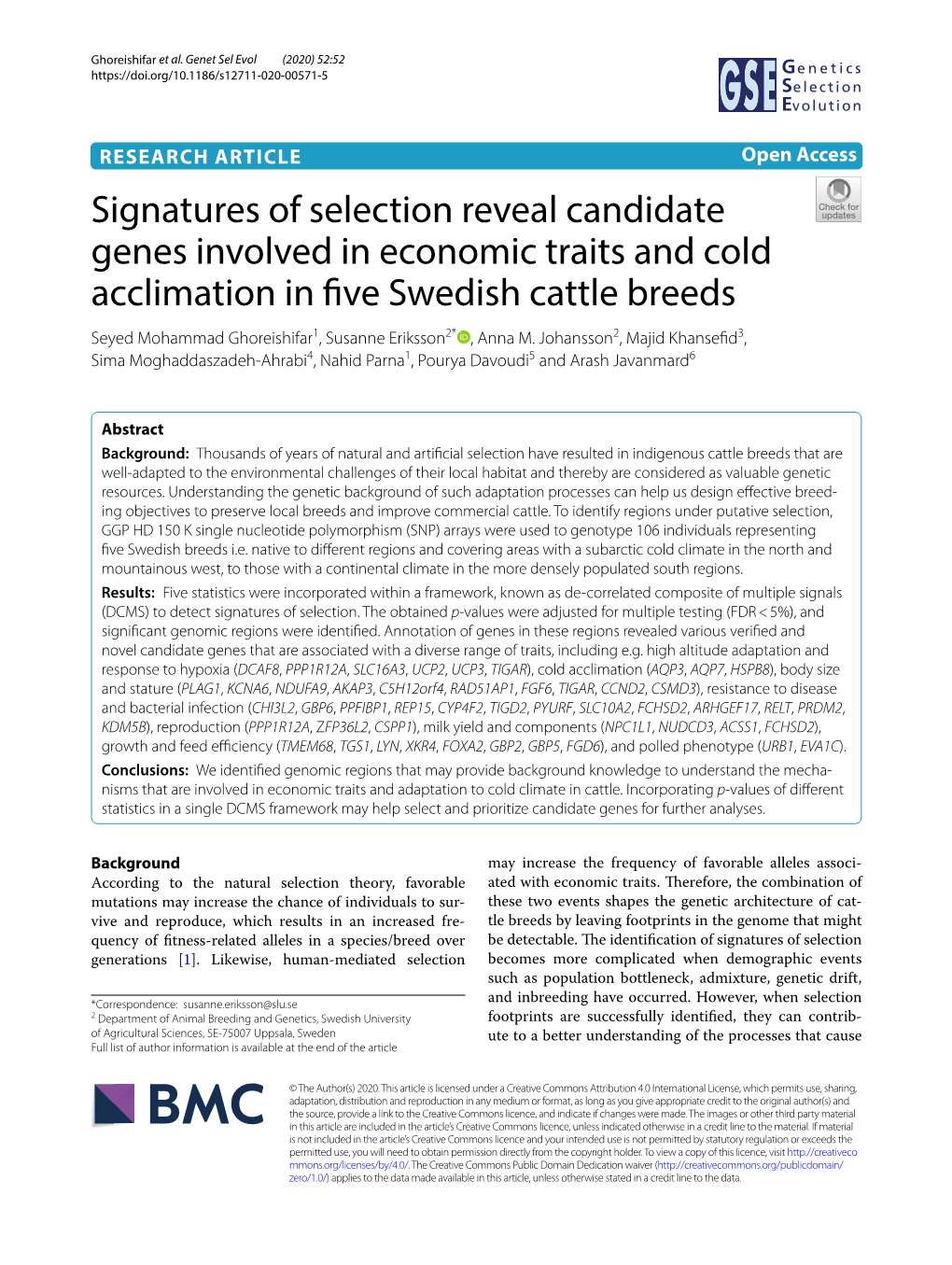 Pdf Ovrig​T/ Ferentiation Between Subpopulations of Swedish Mountain (Fjäll and Ovr2g​B.Pdf