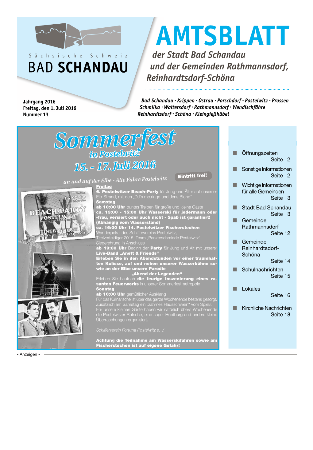 AMTSBLATT Der Stadt Bad Schandau Und Der Gemeinden Rathmannsdorf, Reinhardtsdorf-Schöna