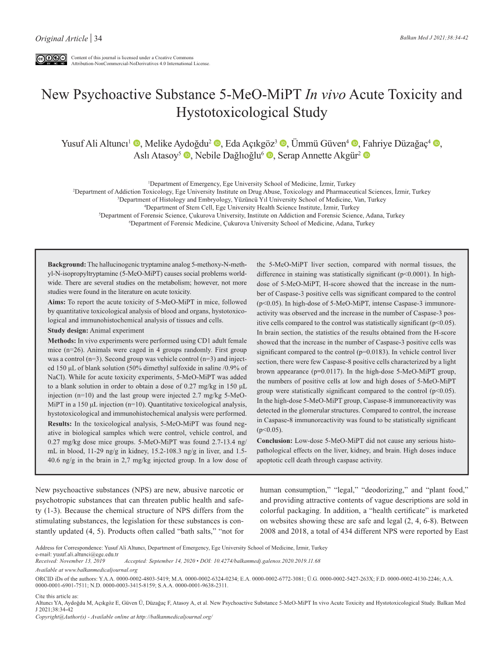 New Psychoactive Substance 5-Meo-Mipt in Vivo Acute Toxicity and Hystotoxicological Study