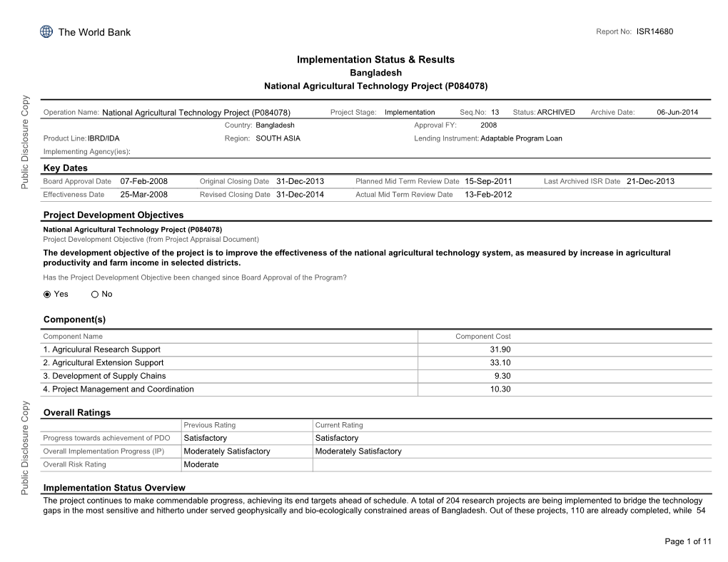 The World Bank Implementation Status & Results