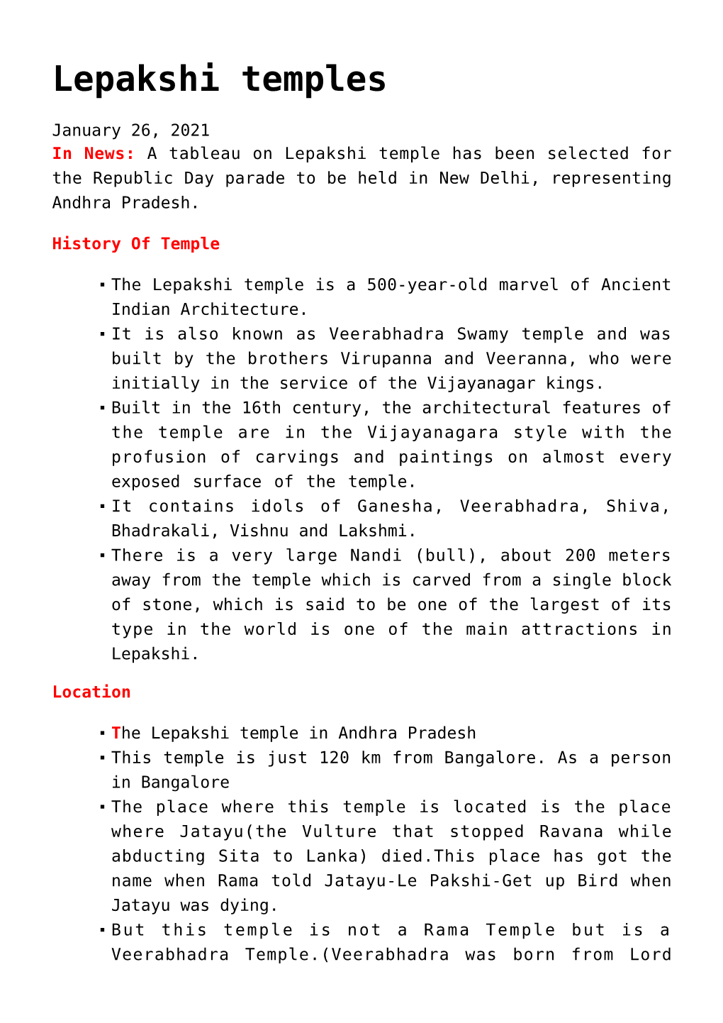 Lepakshi Temples