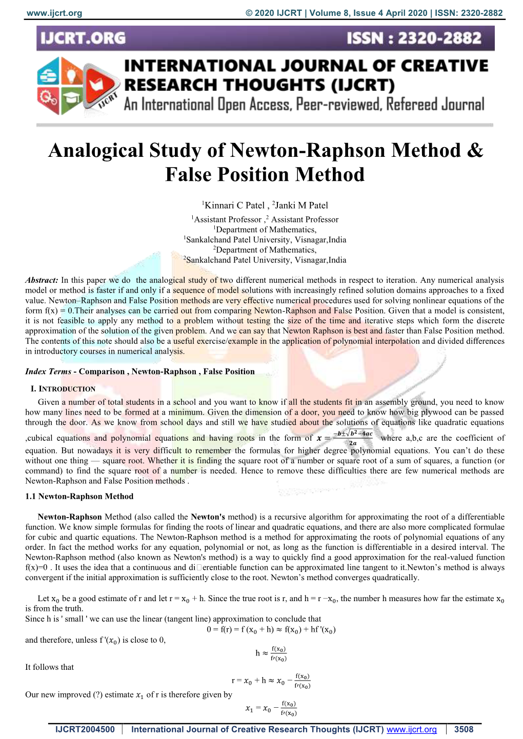 Analogical Study of Newton-Raphson Method & False Position