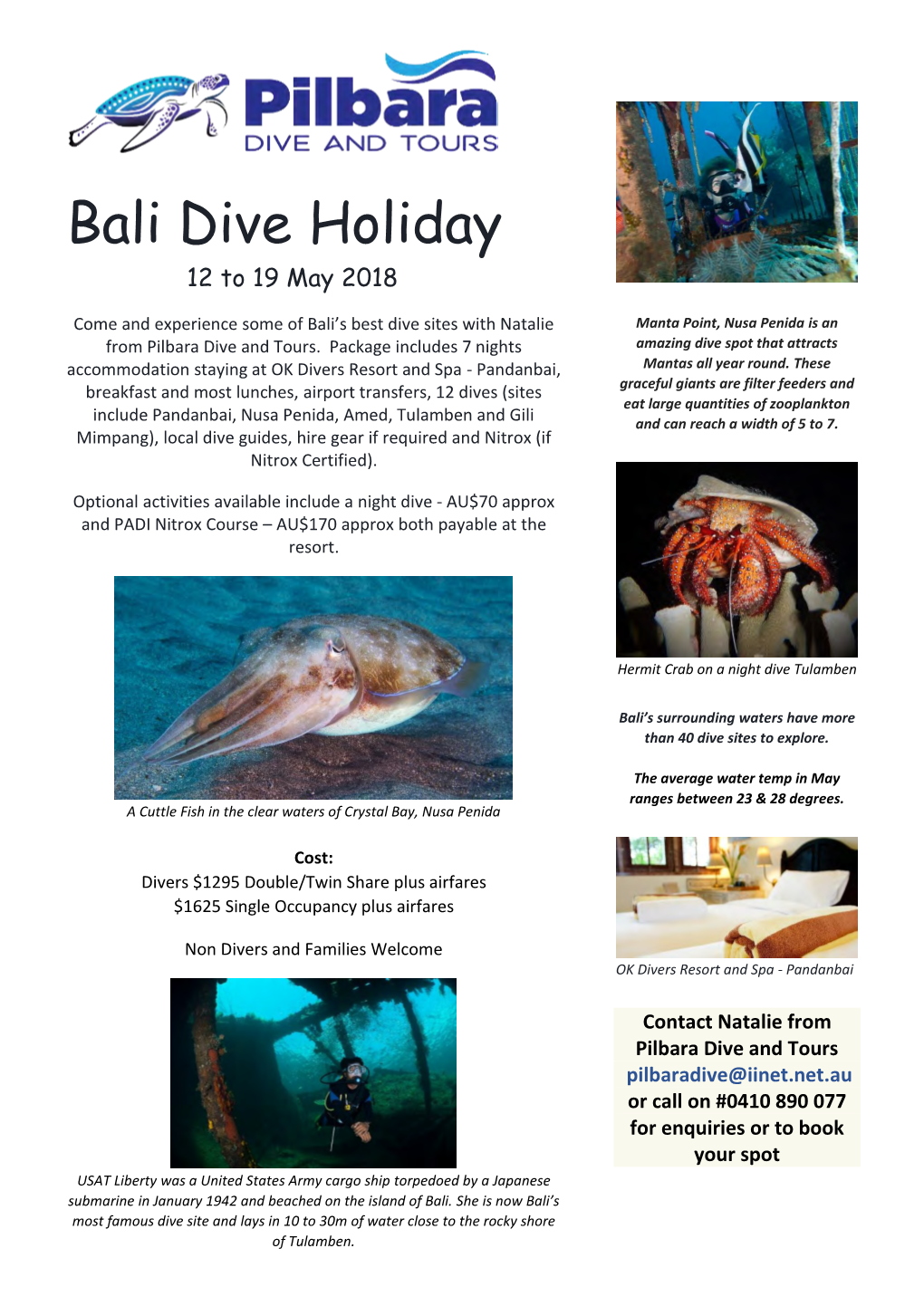 Bali Dive Holiday 12 to 19 May 2018