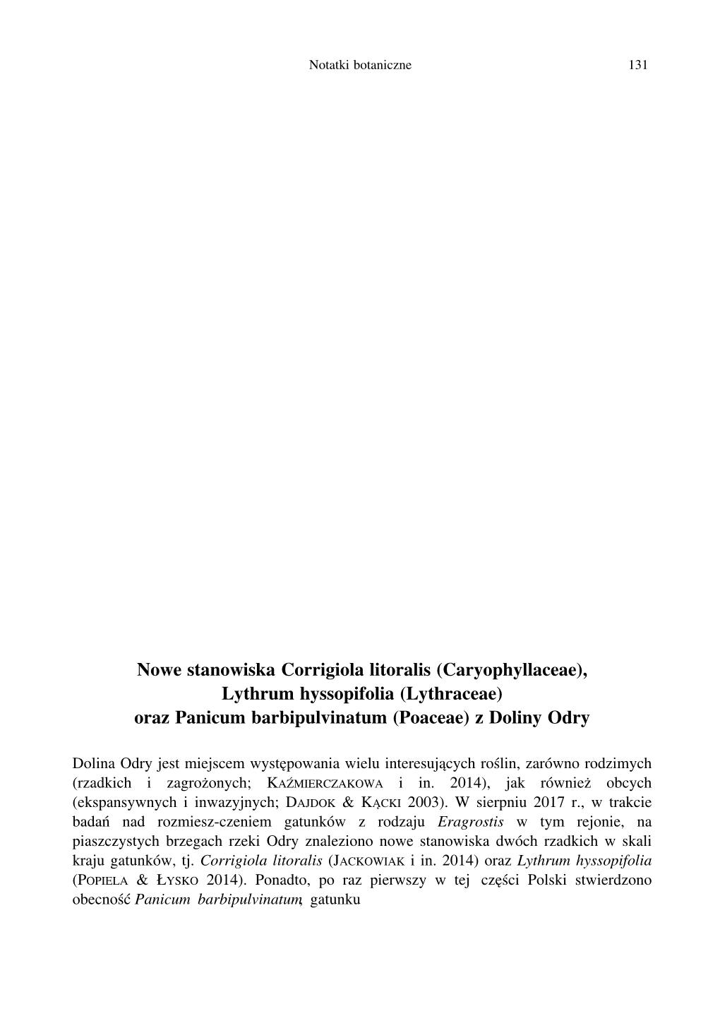 Nowe Stanowiska Corrigiola Litoralis (Caryophyllaceae), Lythrum Hyssopifolia (Lythraceae) Oraz Panicum Barbipulvinatum (Poaceae) Z Doliny Odry