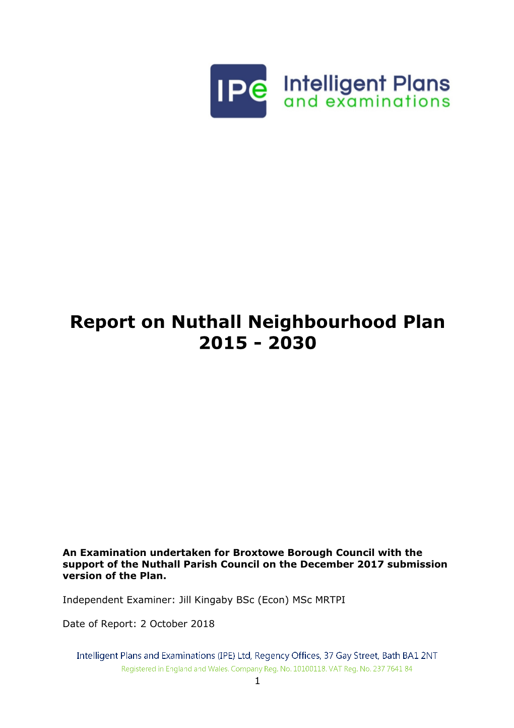 Nuthall Neighbourhood Plan Examiner's Report 02.10.18