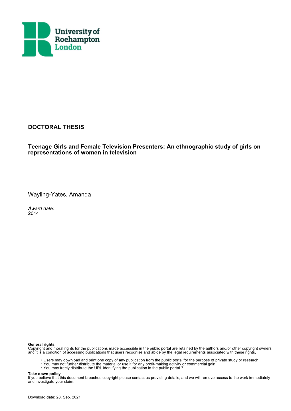 Teenage Girls and Female Television Presenters: an Ethnographic Study of Girls on Representations of Women in Television