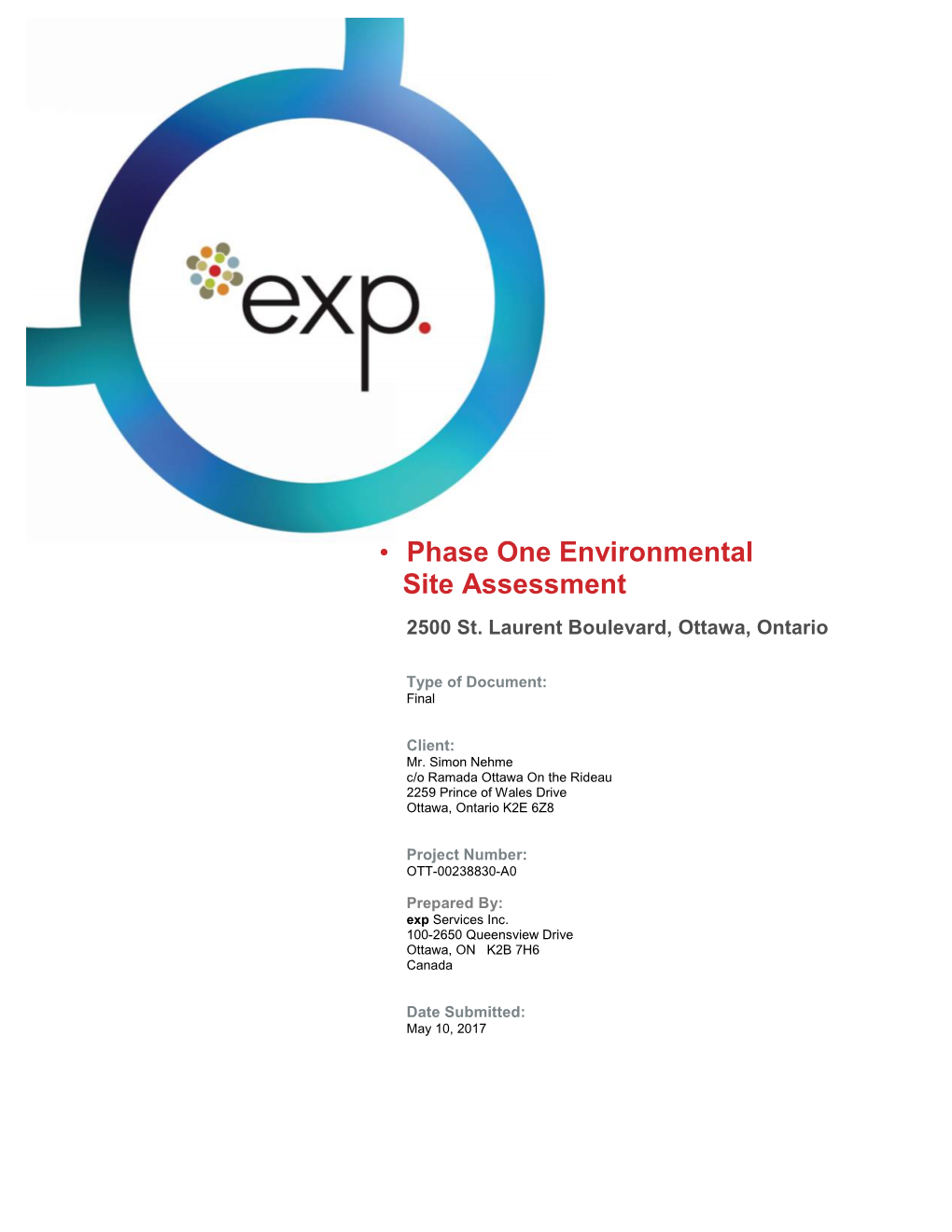 • Phase One Environmental Site Assessment 2500 St