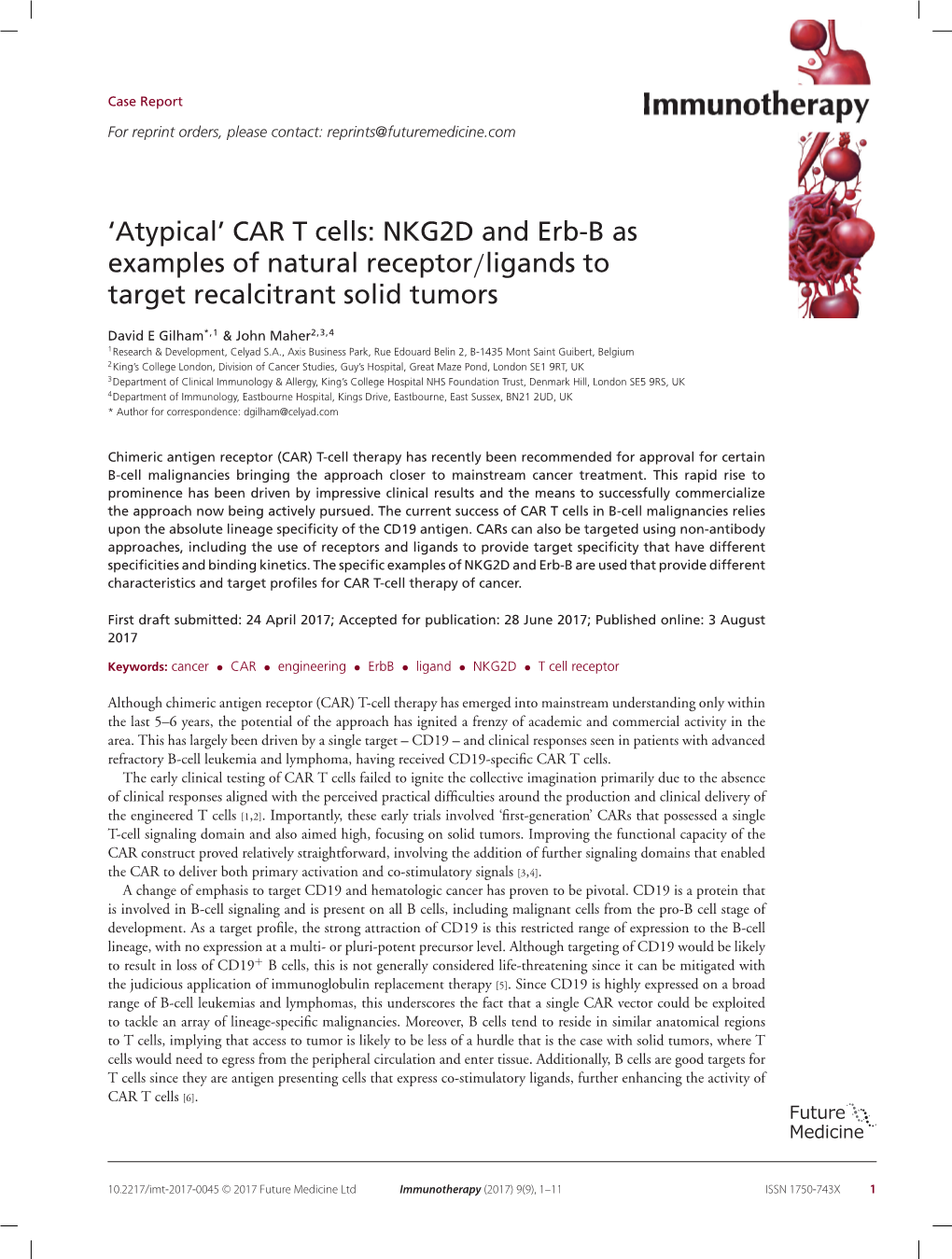 'Atypical' CAR T Cells: NKG2D and Erb-B As Examples of Natural Receptor