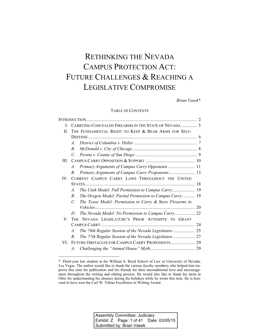 Rethinking the Nevada Campus Protection Act: Future Challenges & Reaching a Legislative Compromise