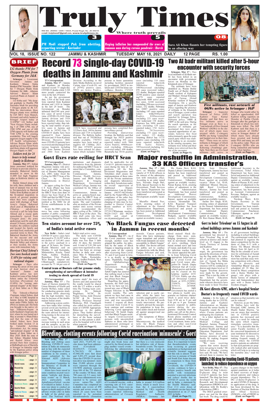 Record 73 Single-Day COVID-19 Deaths in Jammu And