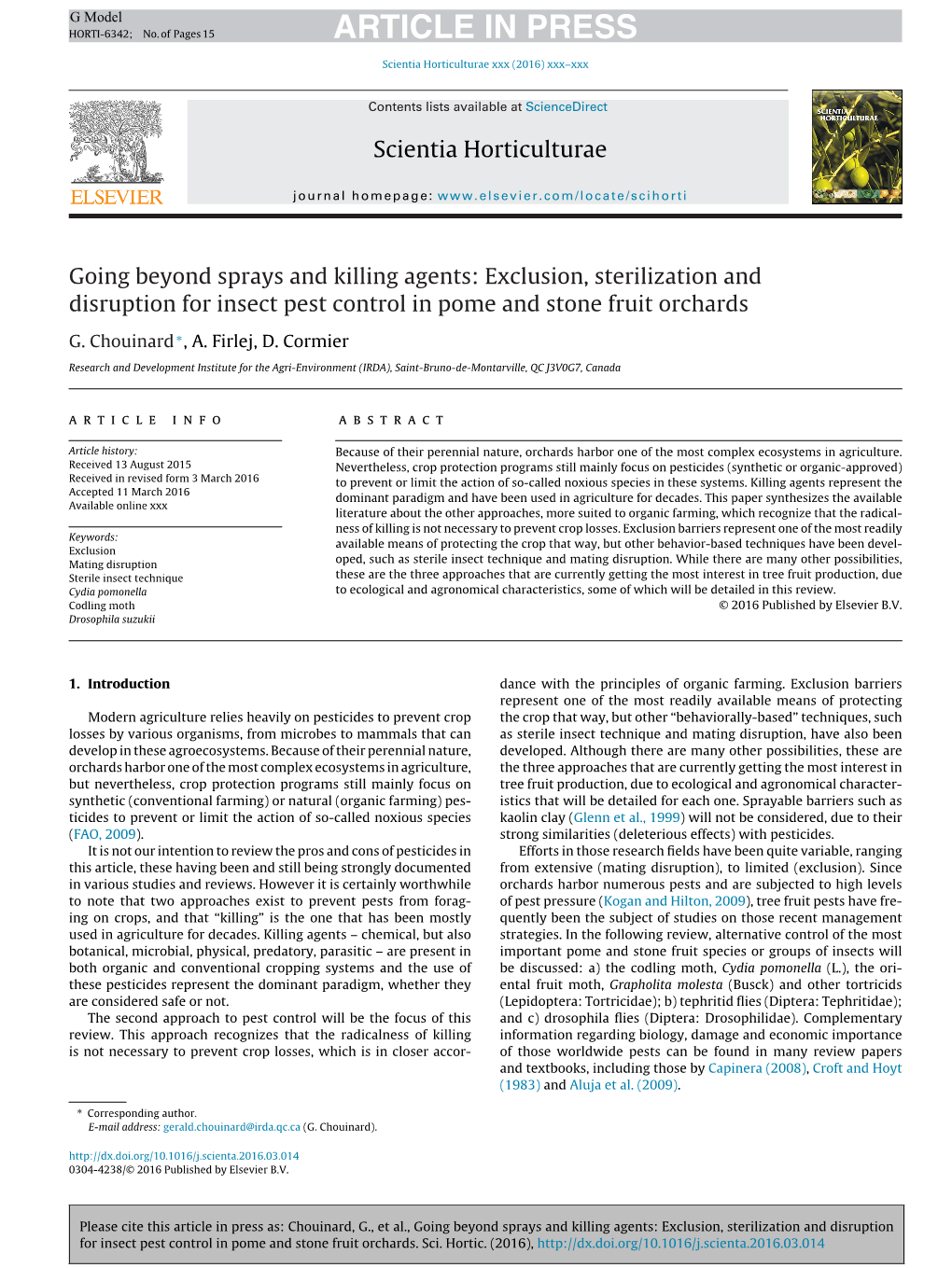 Exclusion, Sterilization and Disruption for Insect Pest