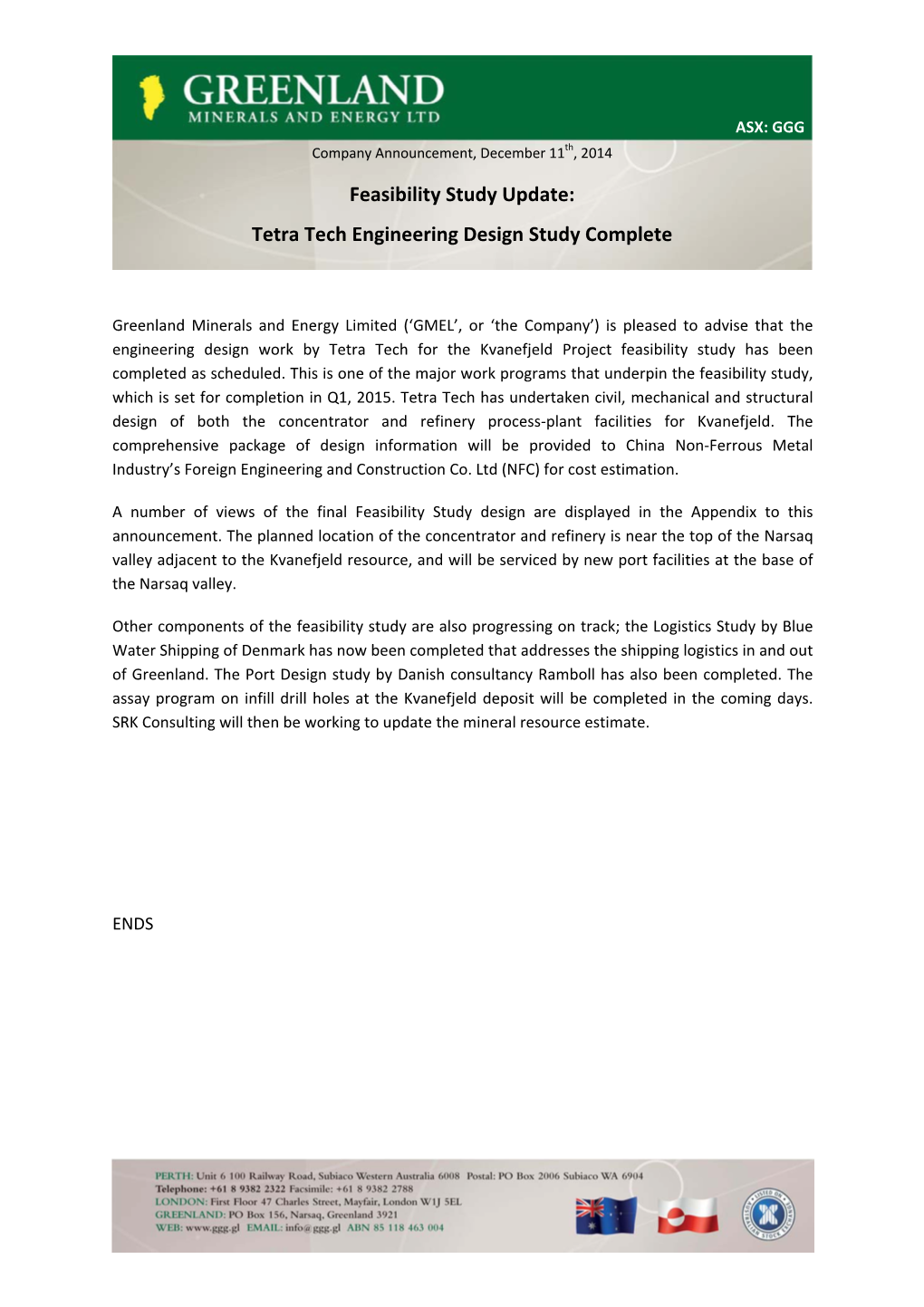 Feasibility Study Update: Tetra Tech Engineering Design Study Complete