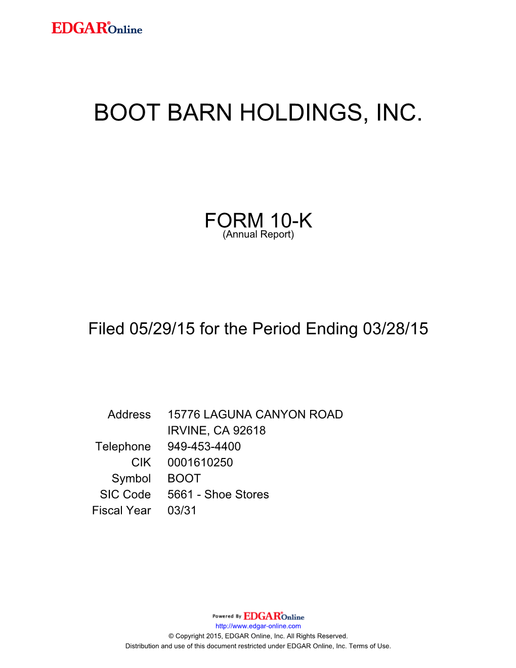 Boot Barn Holdings, Inc