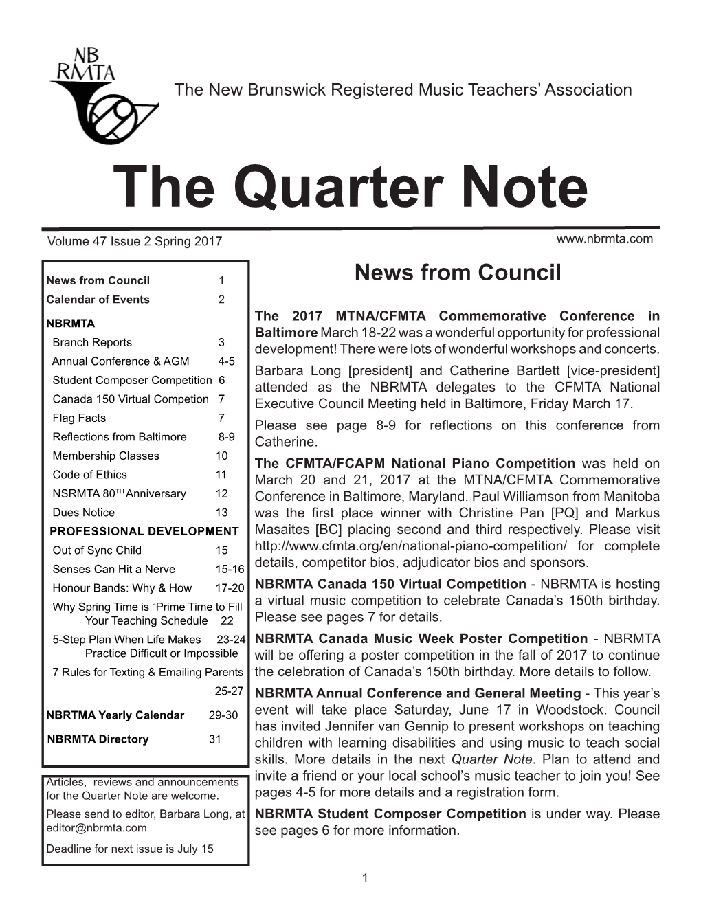 The Quarter Note Volume 47 Issue 2 Spring 2017