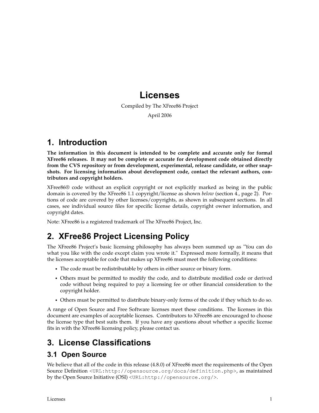 Licenses Compiled by the Xfree86 Project April 2006