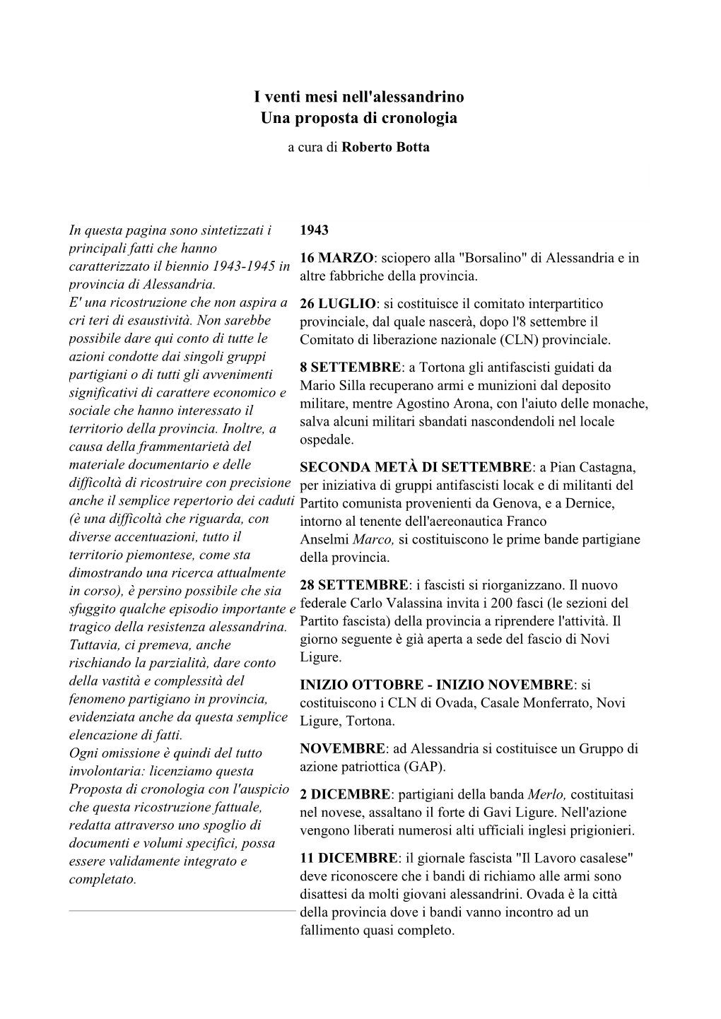 I Venti Mesi Nell'alessandrino Una Proposta Di Cronologia