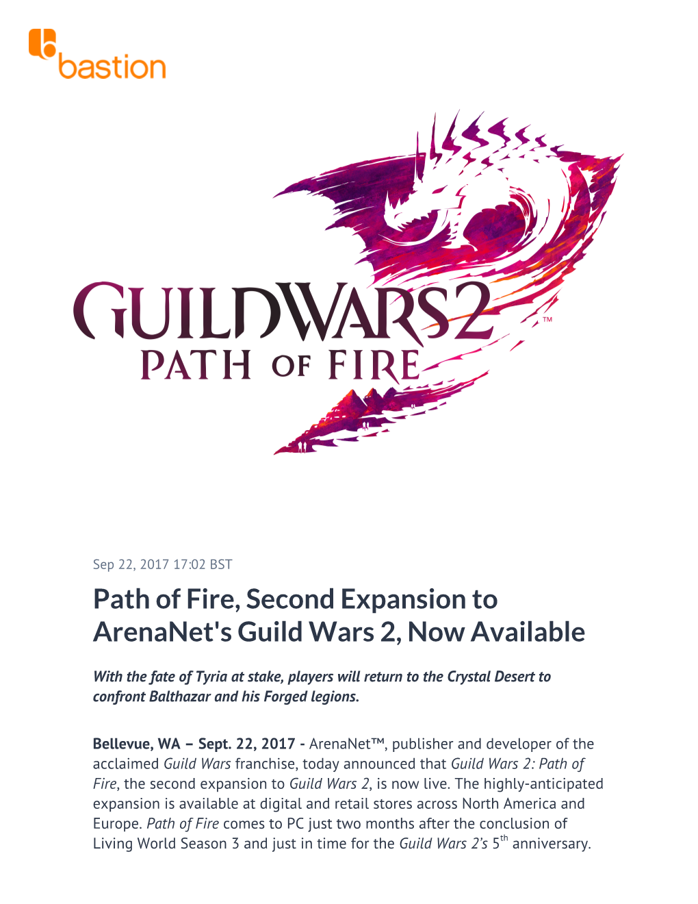 Path of Fire, Second Expansion to Arenanet's Guild Wars 2, Now Available