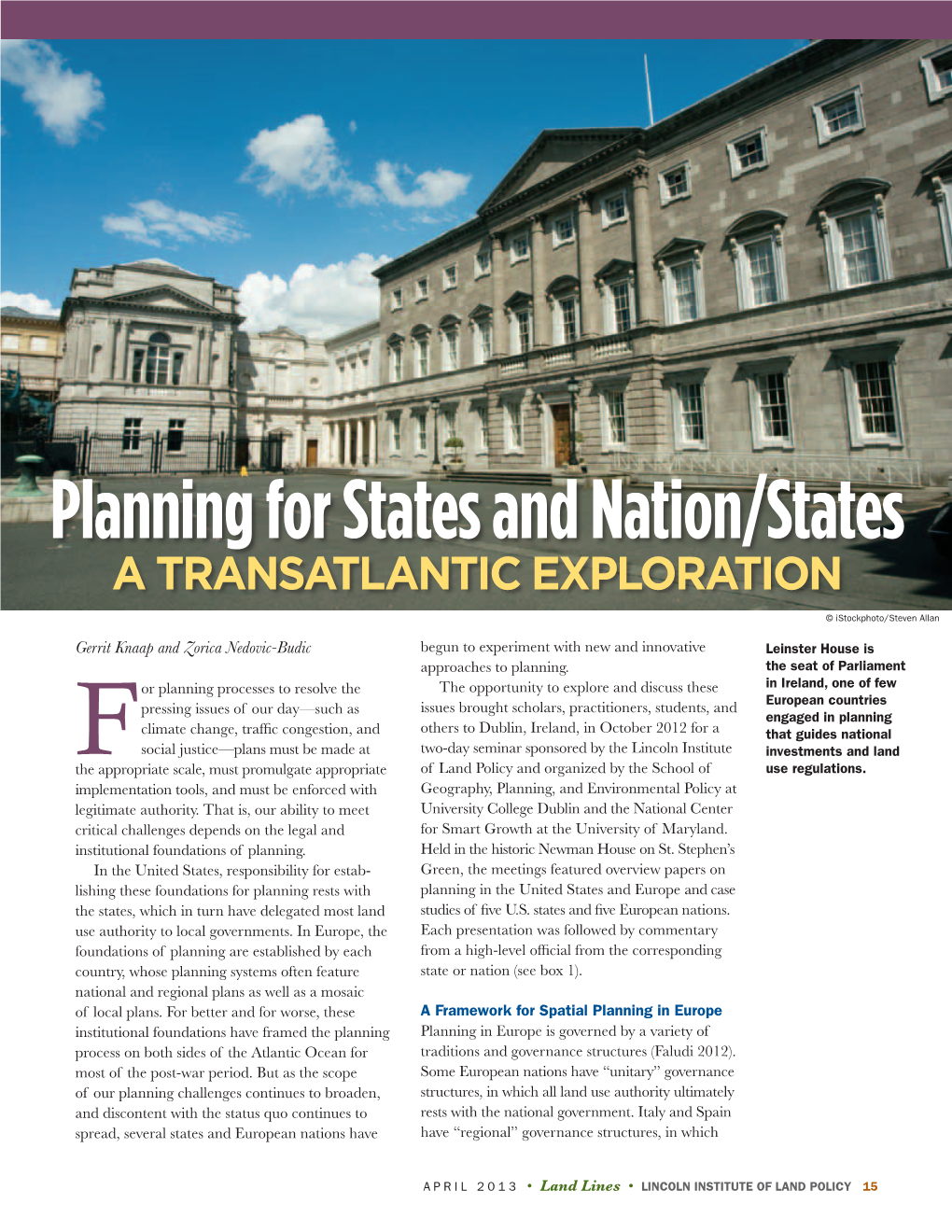 Planning for States and Nation/States a Transatlantic Exploration