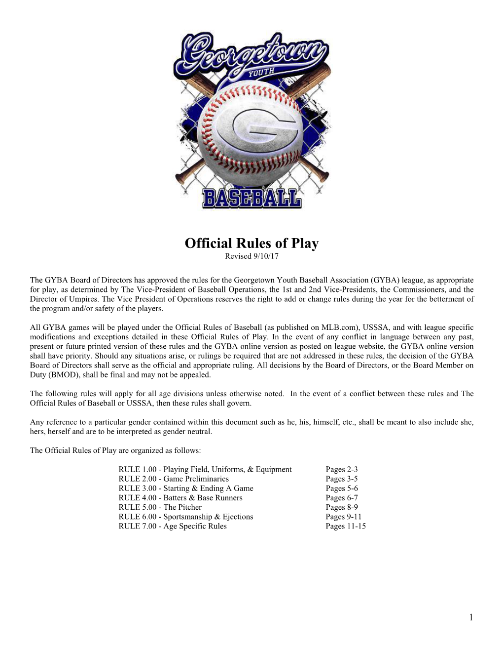 Official Rules of Play Revised 9/10/17