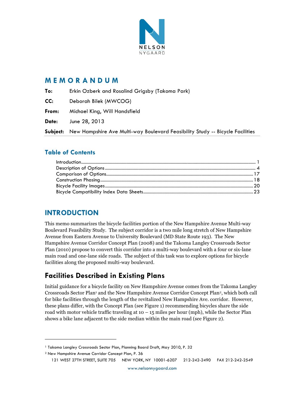 M E M O R a N D U M INTRODUCTION Facilities Described in Existing Plans