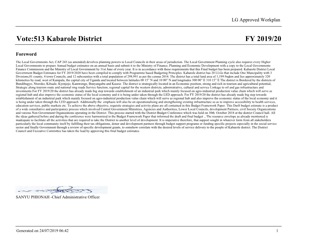 FY 2019/20 Vote:513 Kabarole District