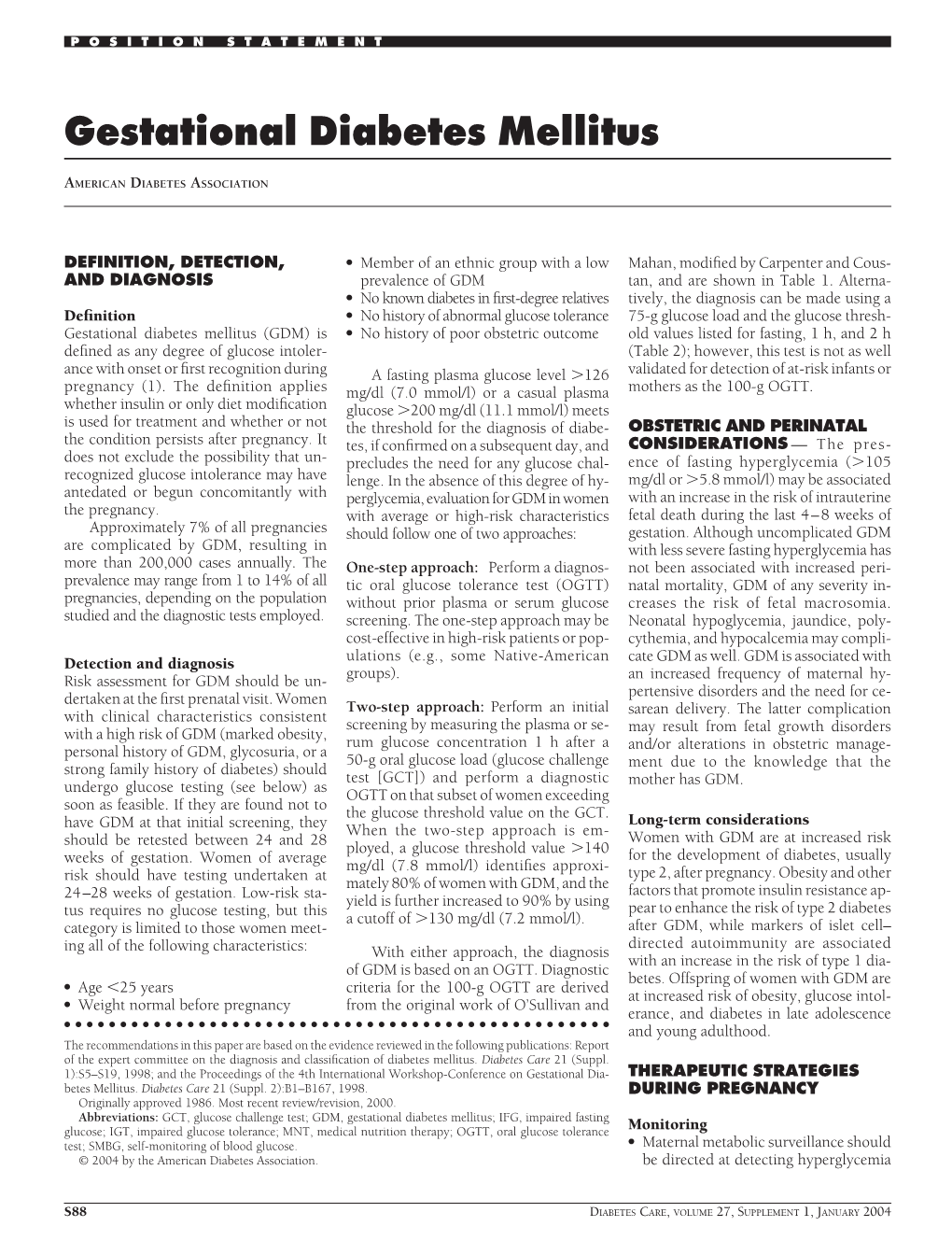 Gestational Diabetes Mellitus