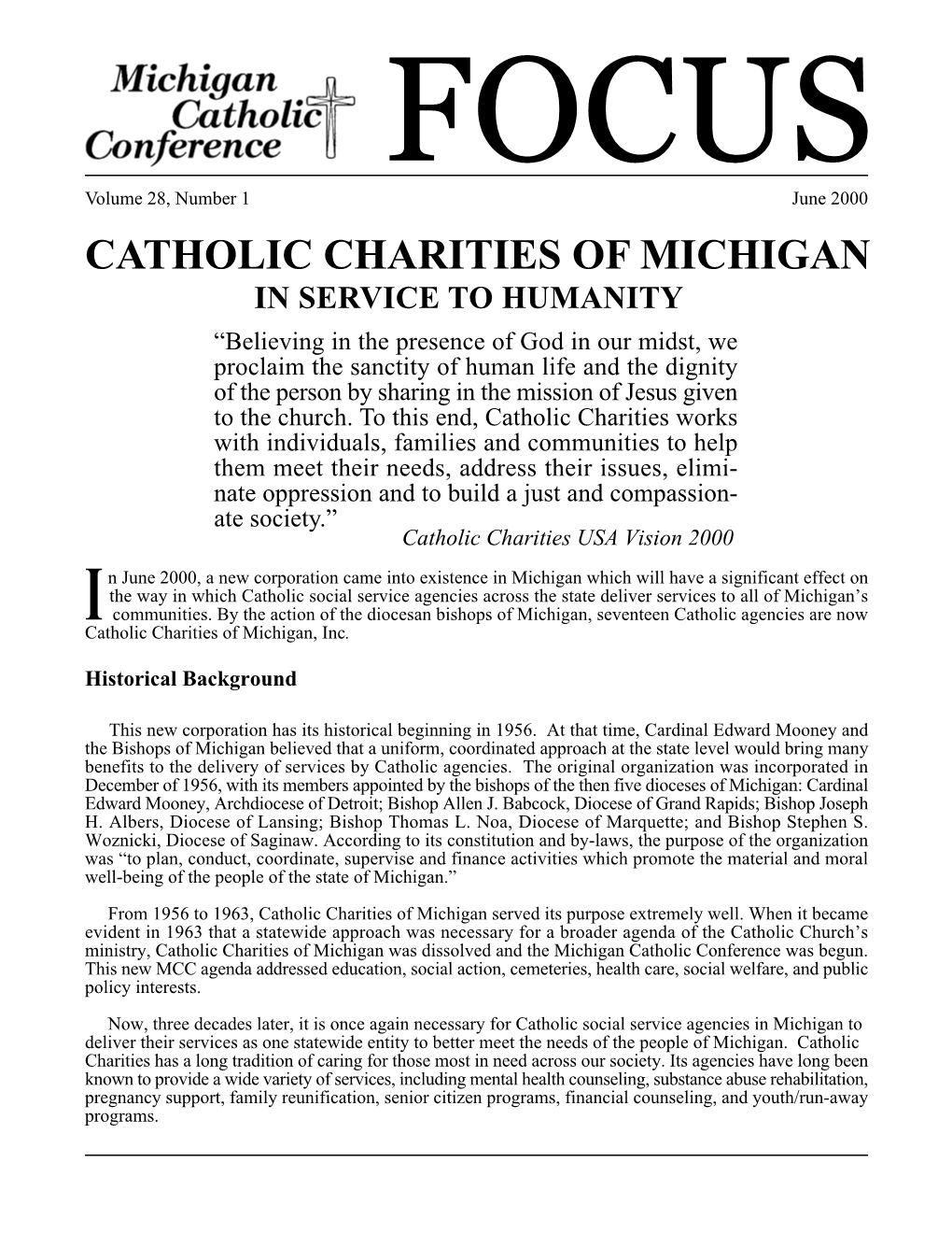 Catholic Charities of Michigan June 1, 2000