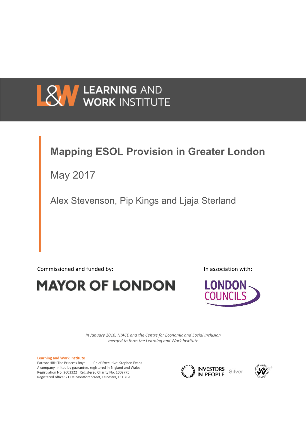 Mapping ESOL Provision in Greater London May 2017