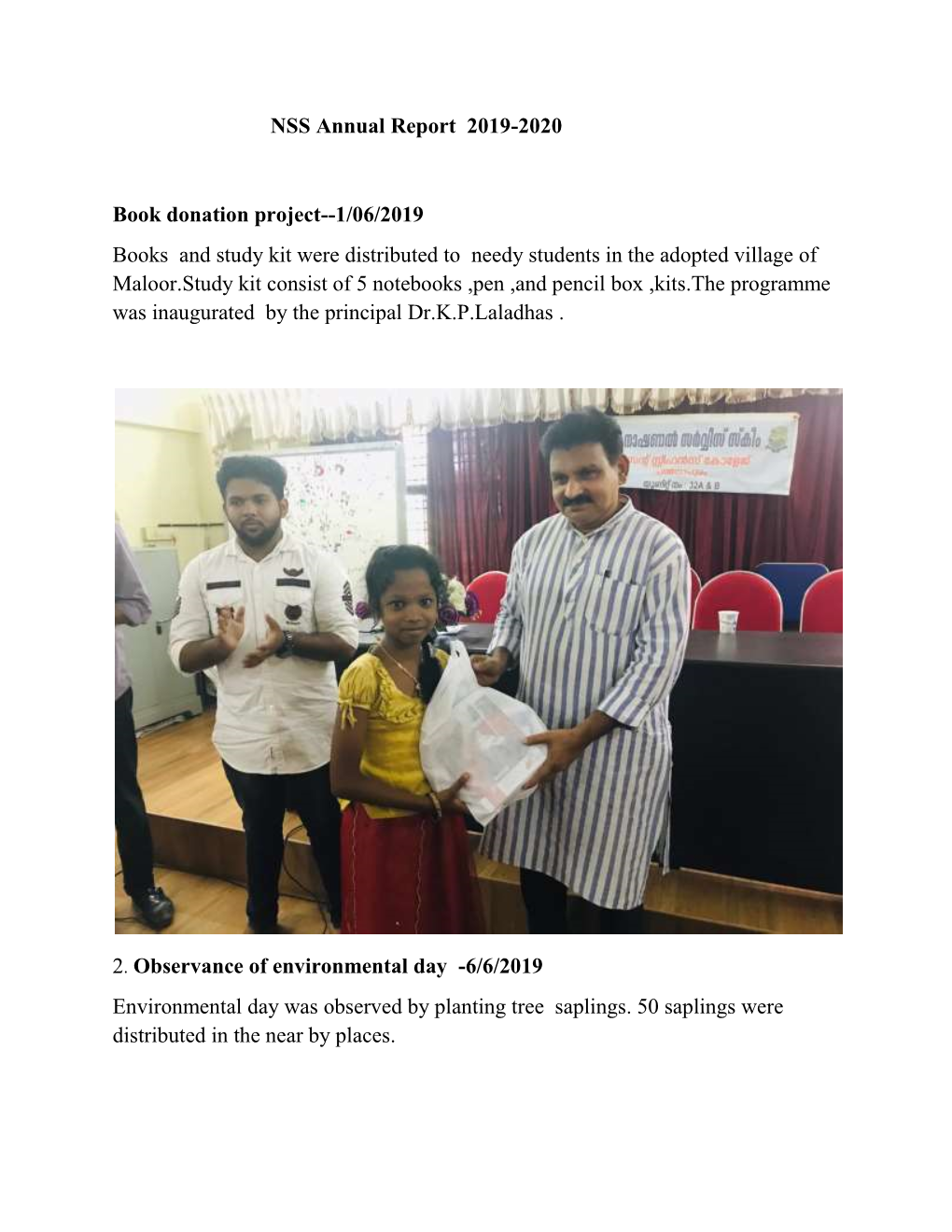 NSS Annual Report 2019-2020 Book Donation Project