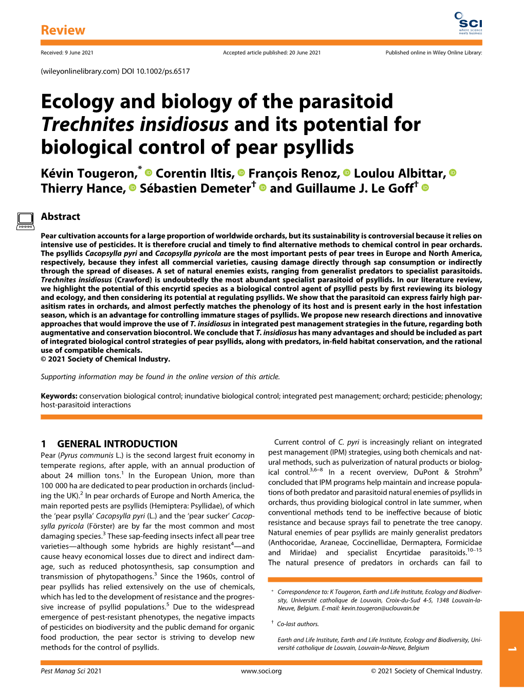 Ecology and Biology of the Parasitoid Trechnites