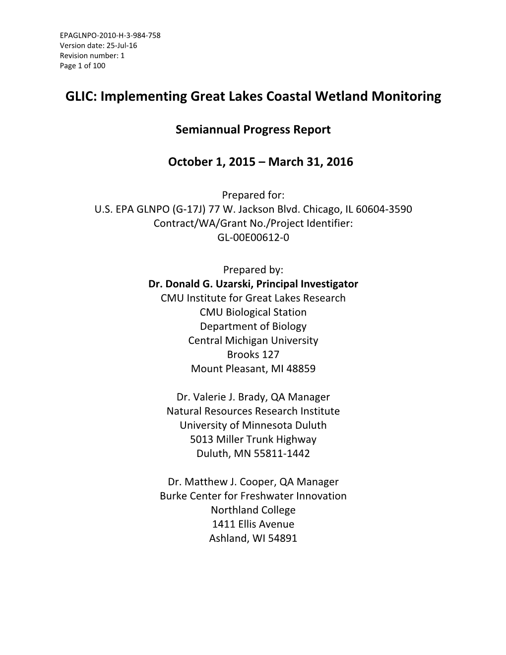 GLIC: Implementing Great Lakes Coastal Wetland Monitoring