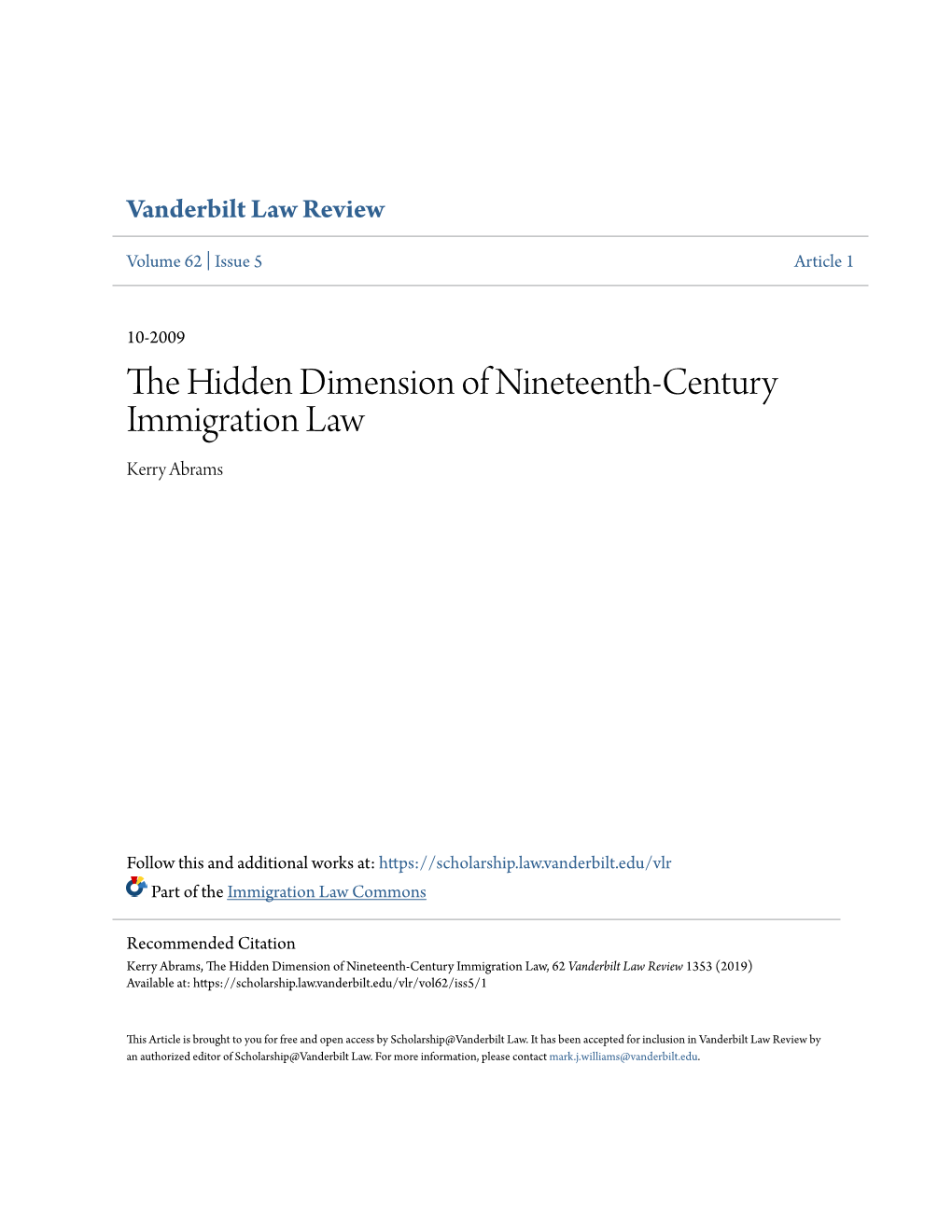 The Hidden Dimension of Nineteenth-Century Immigration Law