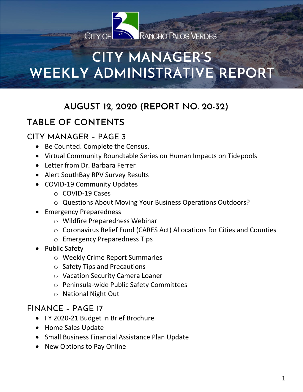 ADMINISTRATIVE REPORT August 12, 2020 Page 2
