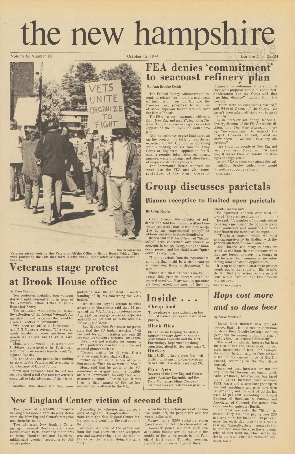 The New Hampshire, Vol. 65, No. 10 (Oct. 15, 1974)