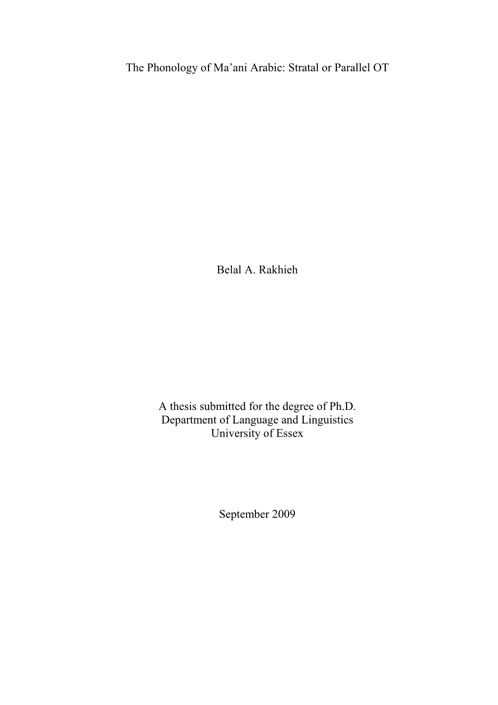 The Phonology of Ma'ani Arabic