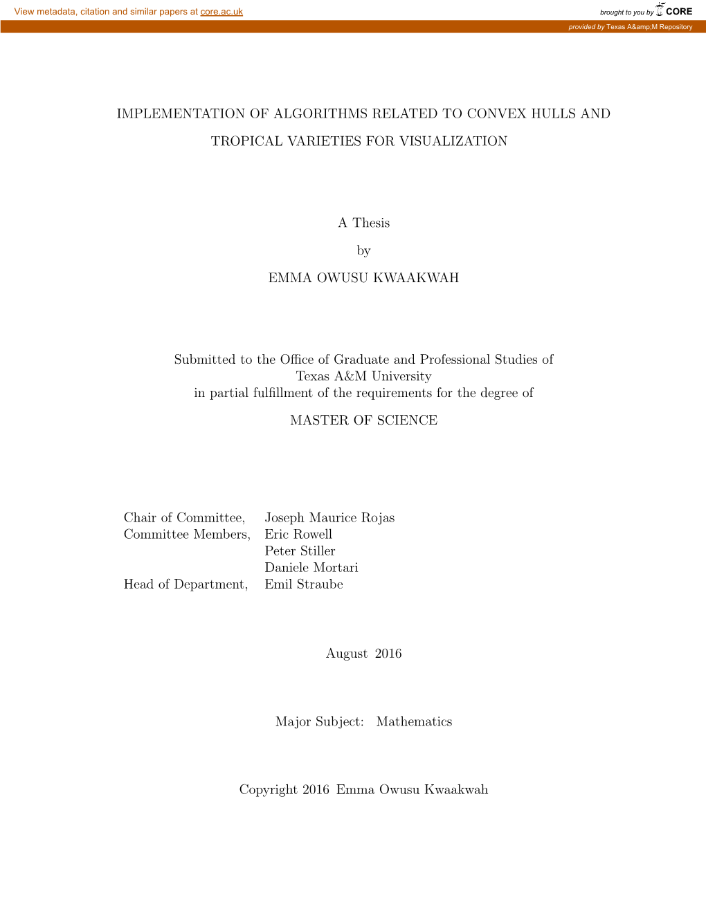 Implementation of Algorithms Related to Convex Hulls And