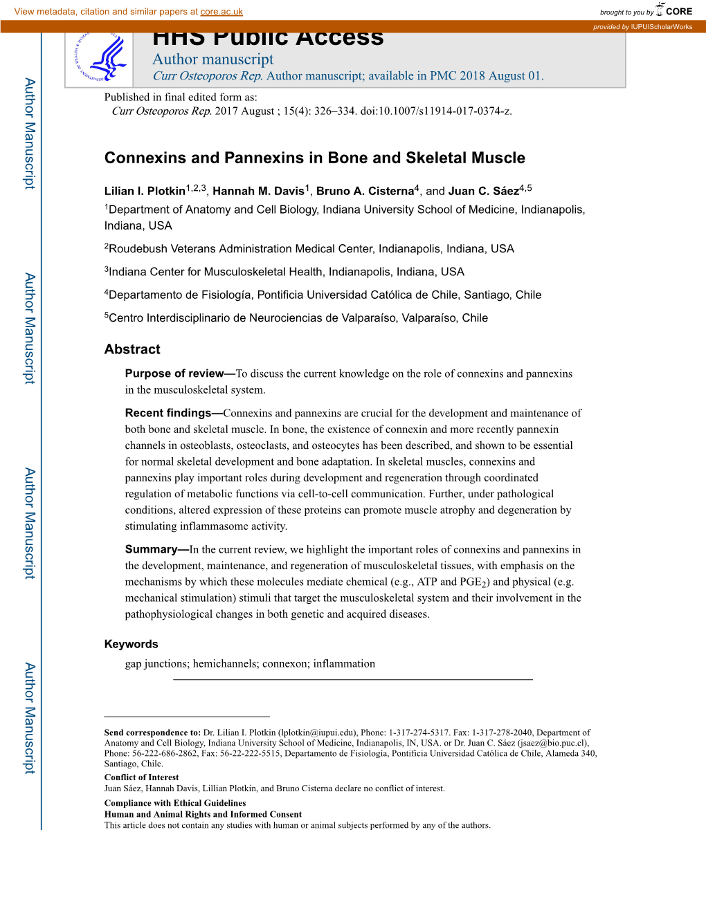 Connexins and Pannexins in Bone and Skeletal Muscle