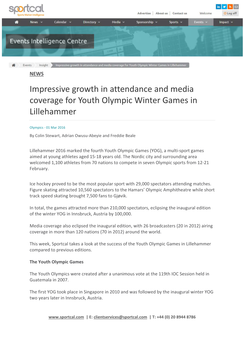 Impressive Growth in Attendance and Media Coverage for Youth Olympic Winter Games in Lillehammer