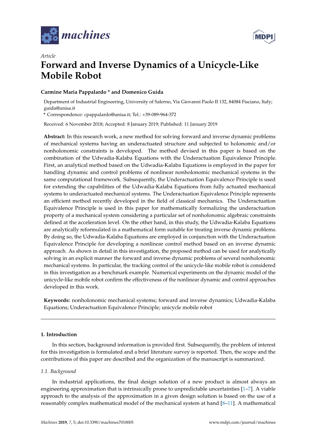 Forward and Inverse Dynamics of a Unicycle-Like Mobile Robot