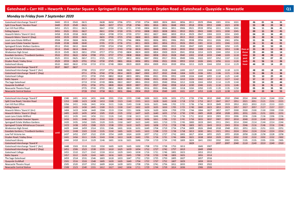 Go North East A4 Landscape Timetable