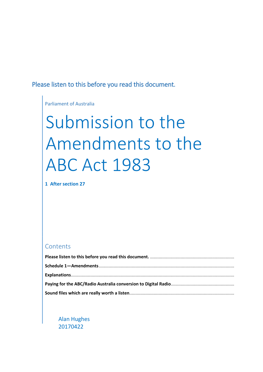 Submission to the Amendments to the ABC Act 1983