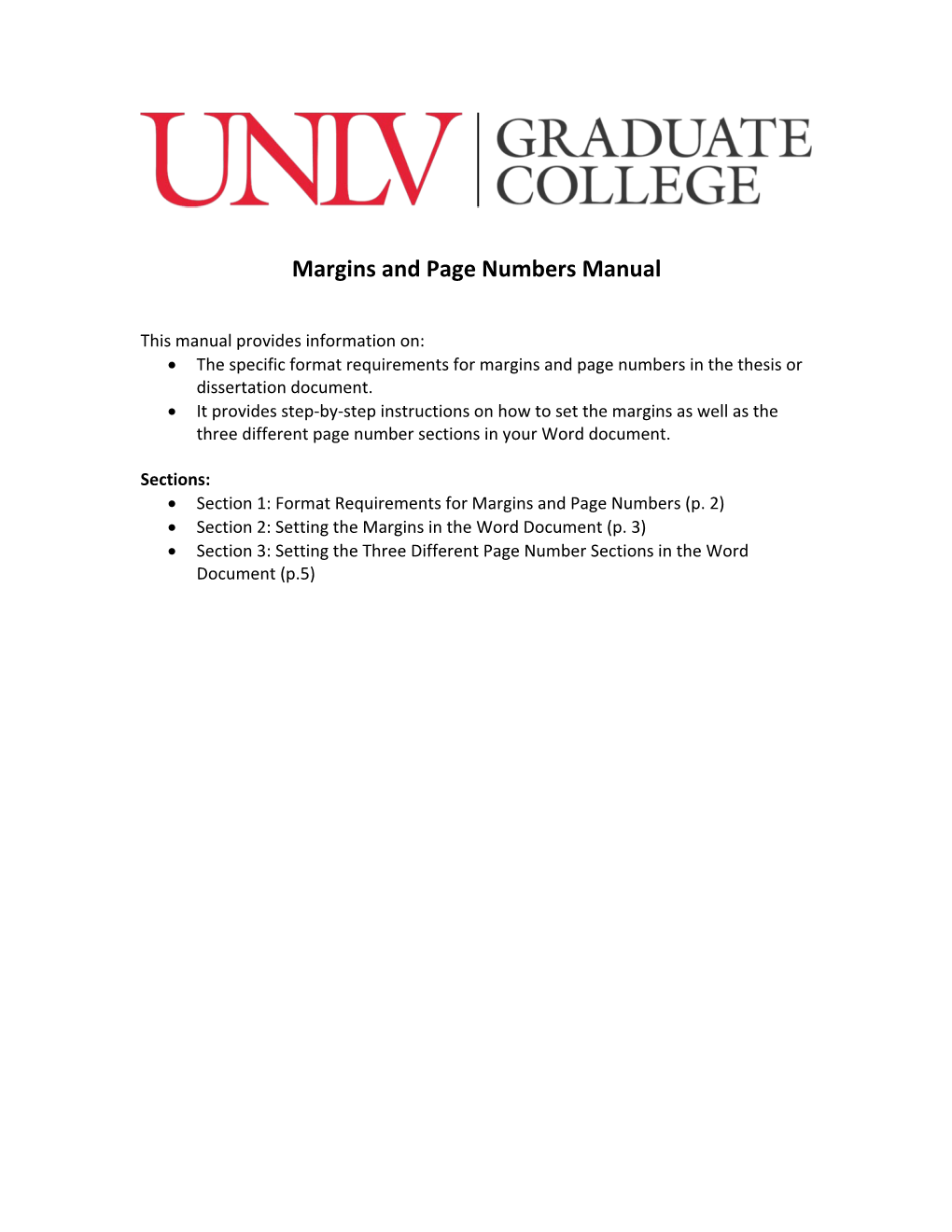 Manual for Format Requirements for Margins and Page Numbers